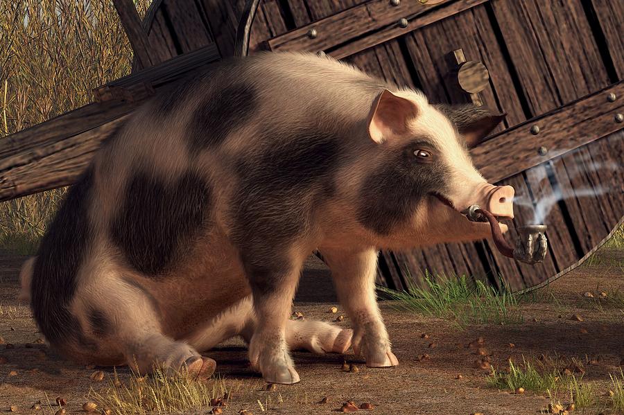 Pig Digital Art - Smoking Ham by Daniel Eskridge