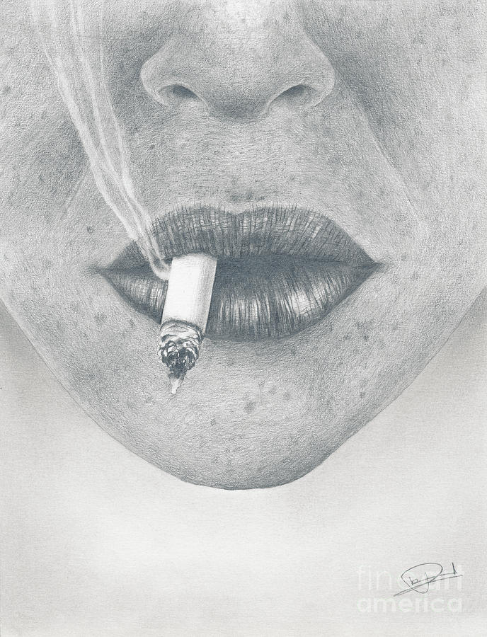 Lip Drawing - Smoking Lips by Pierre Huard.