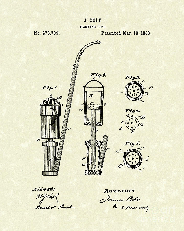 Smoking Pipe 1883 Patent Art Drawing by Prior Art Design