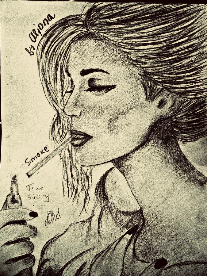 Smoking Woman Drawing by Aljena Antonovich - Fine Art America