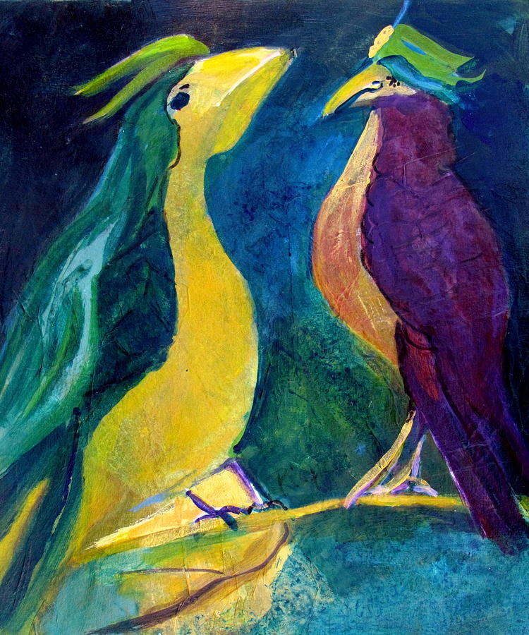 Smug Bird Gossip Painting by Betty Pieper