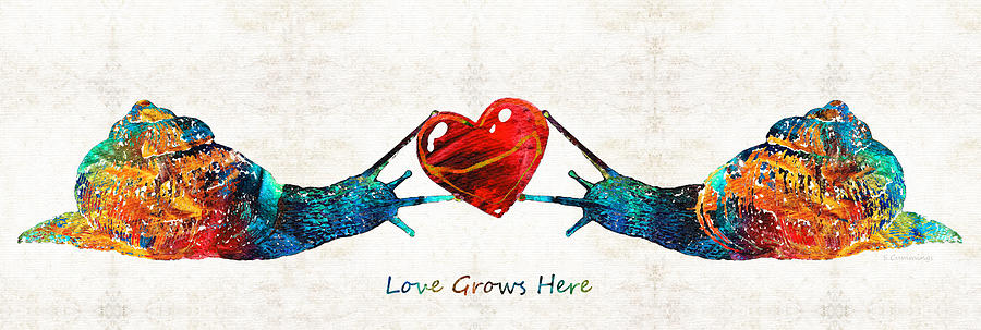 Valentines Day Painting - Snail Art - Love Grows Here - By Sharon Cummings by Sharon Cummings