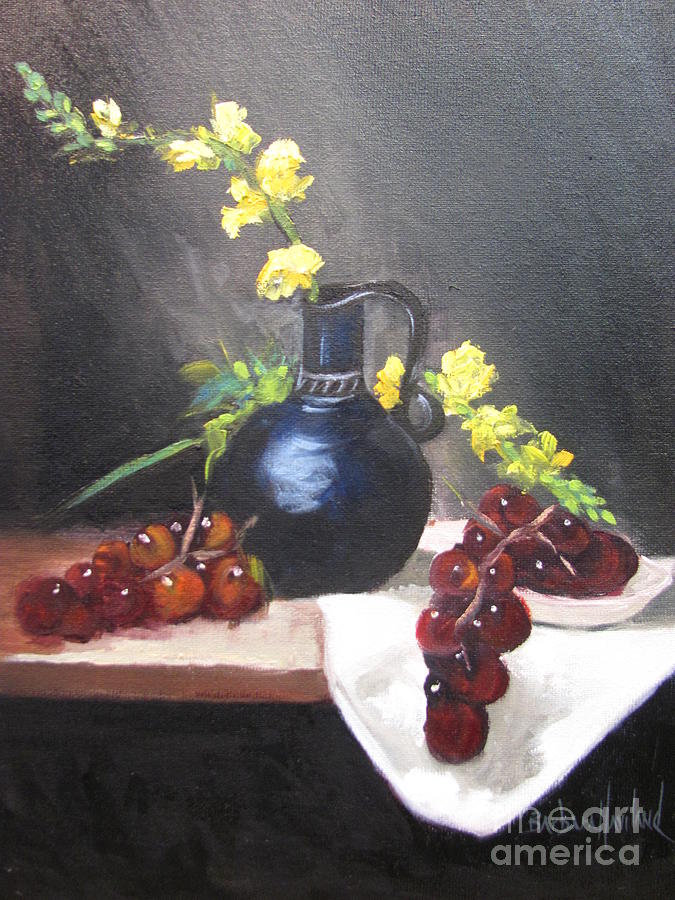 Snapdragons Grapes and Pitcher Painting by Barbara Haviland