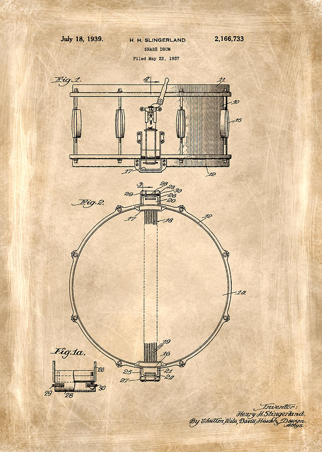 Guitar Photograph - Snare Drum Patent 1939 by Mark Rogan