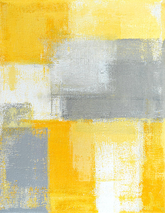 Sneaky - Grey and Yellow Abstract Art Painting Painting by CarolLynn Tice