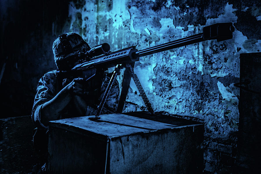 Sniper Firing A 50 Caliber Sniper Rifle Photograph By Oleg Zabielin