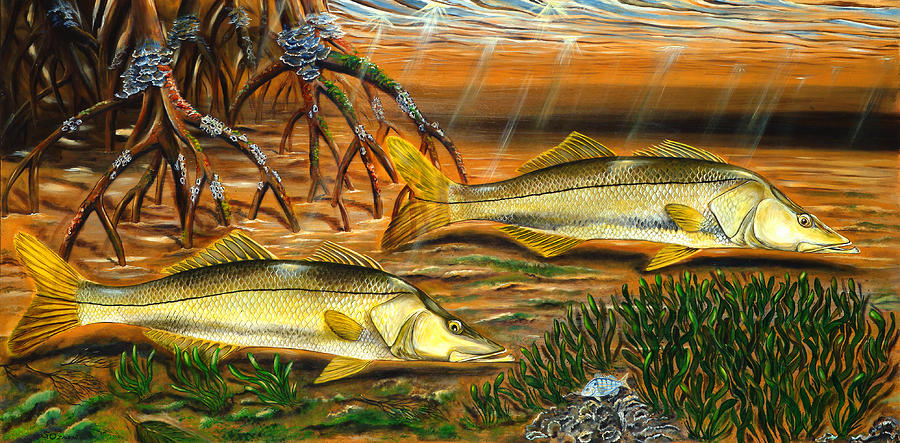 Bass Painting - Snook in the Mangroves by Steve Ozment