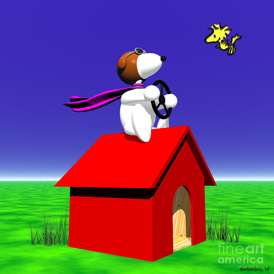Dog Digital Art - Snoopy and Woodstock In 3D by Walter Neal