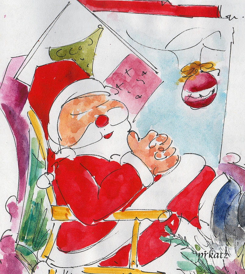 Snoozing Santa Painting by Pat Katz