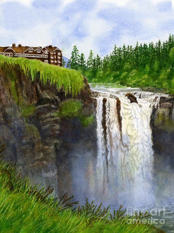 Waterfall Painting - Snoqualmie Falls Vertical Design by Sharon Freeman