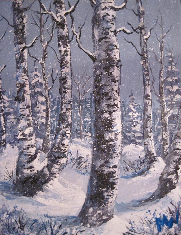 Snow among birches Painting by Megan Walsh