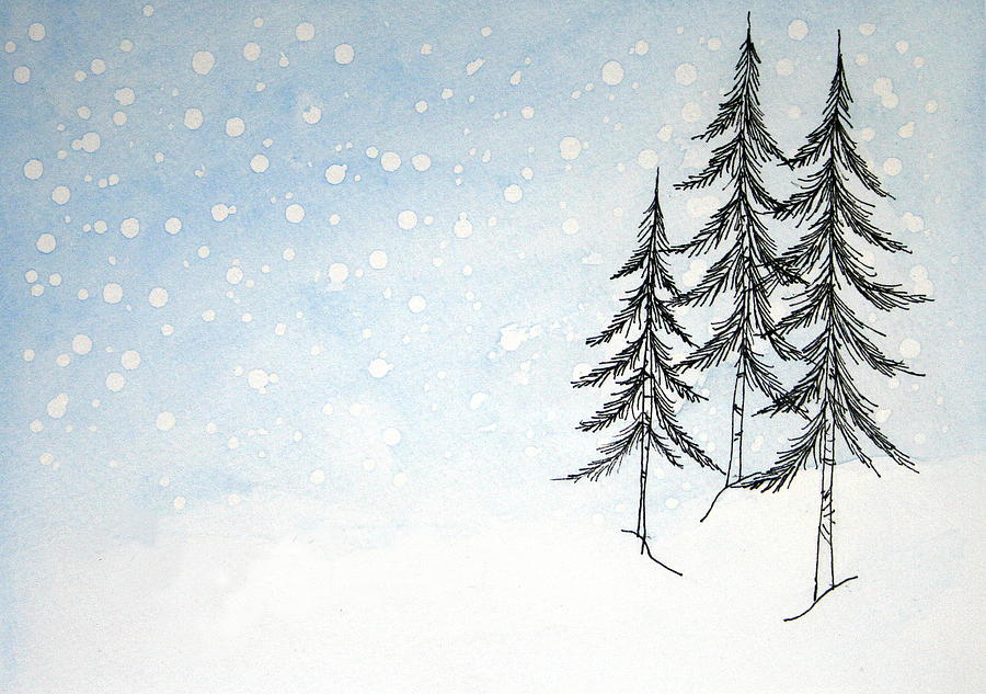 Snow and Pines Drawing by Marna Edwards Flavell