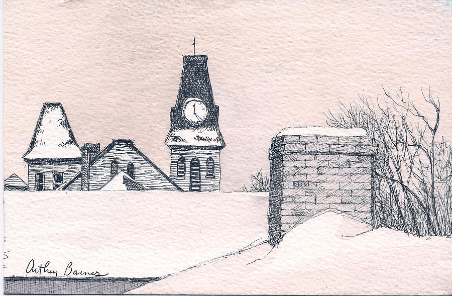 Snow and Steeple Drawing by Arthur Barnes