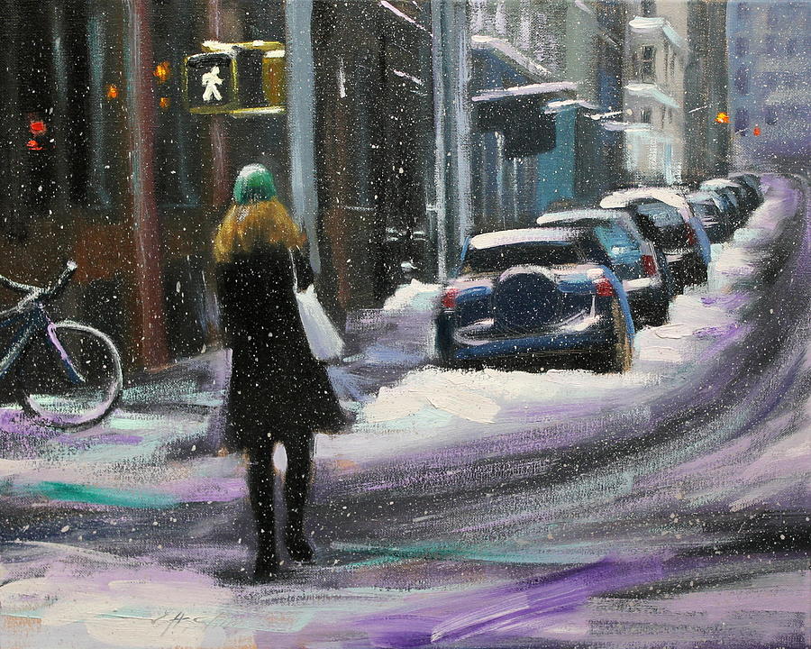 Landscape Painting - Snow at the Corner of Soho by Chin H Shin