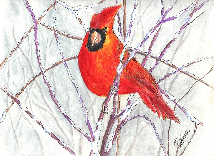 Snow Cardinal Painting by Carol Wisniewski