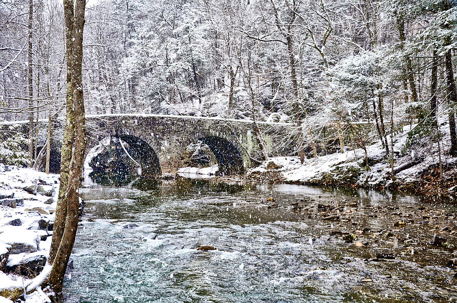 Snow Coming Down on the Wissahickon Creek Photograph by Bill Cannon