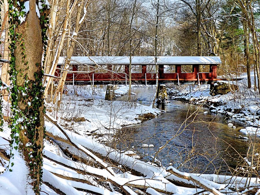 Snow covered bridge Photograph by Janice Drew