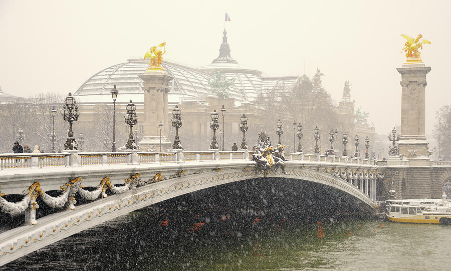 Snow Covered Bridge, Paris Photograph by Martial Colomb