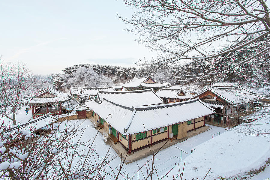 Snow-covered Buddhist Temple Photograph by Sungjin Kim