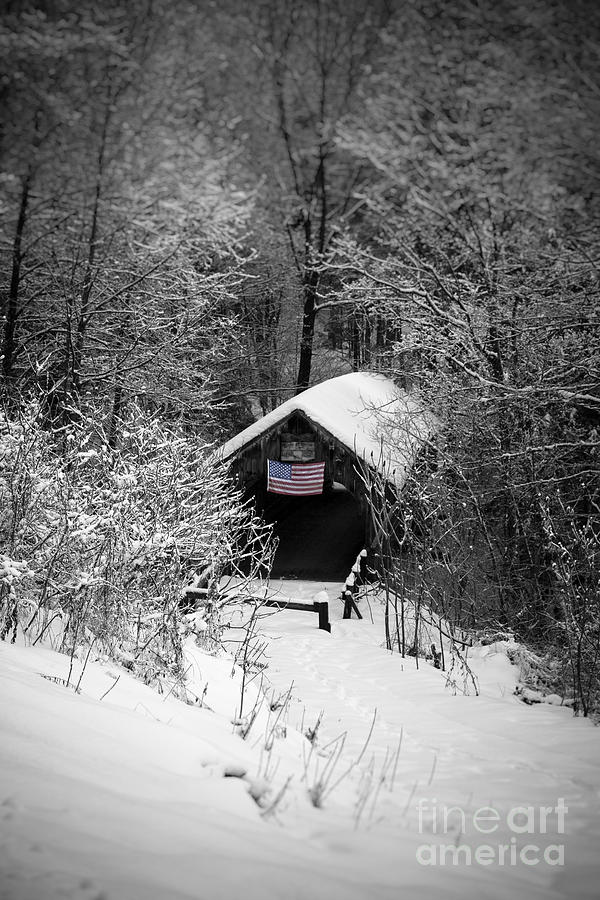 Winter Photograph - Snow covered Covered Bridge  by Edward Fielding