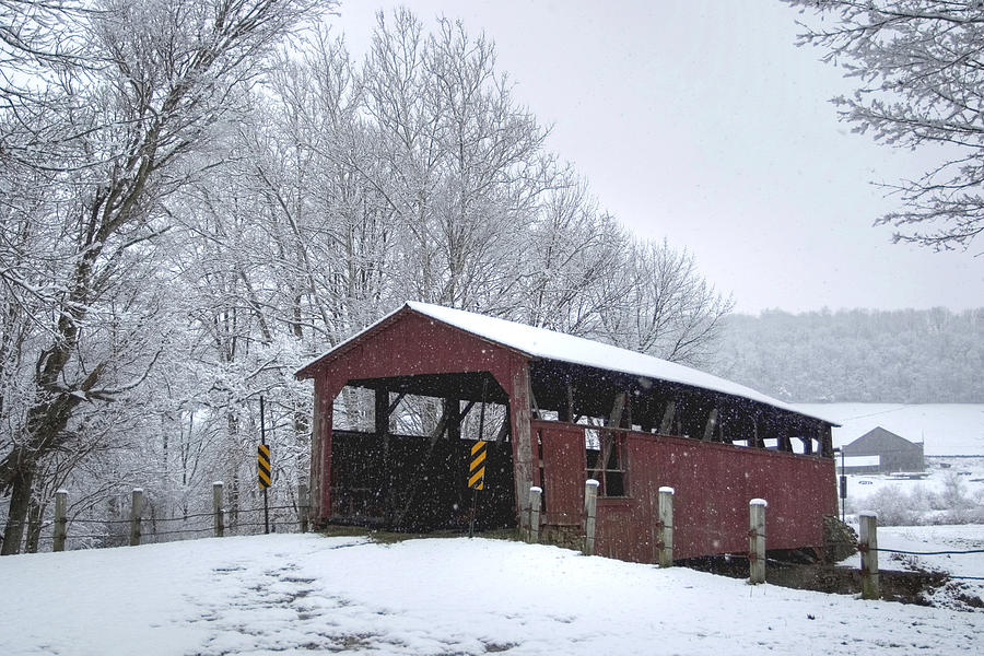 Snow Covered Covered Bridge Photograph by Gene Walls