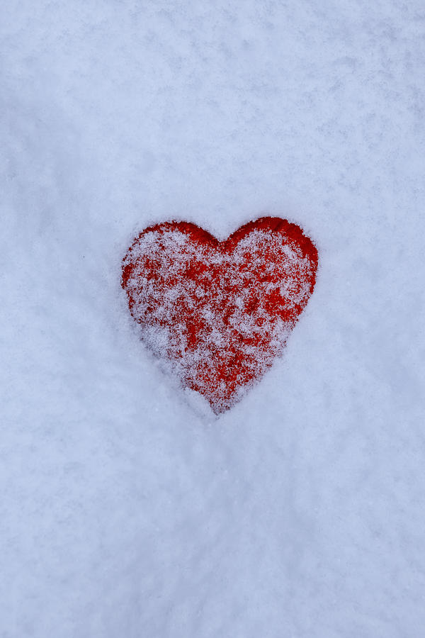 Red Photograph - Snow-covered Heart by Joana Kruse