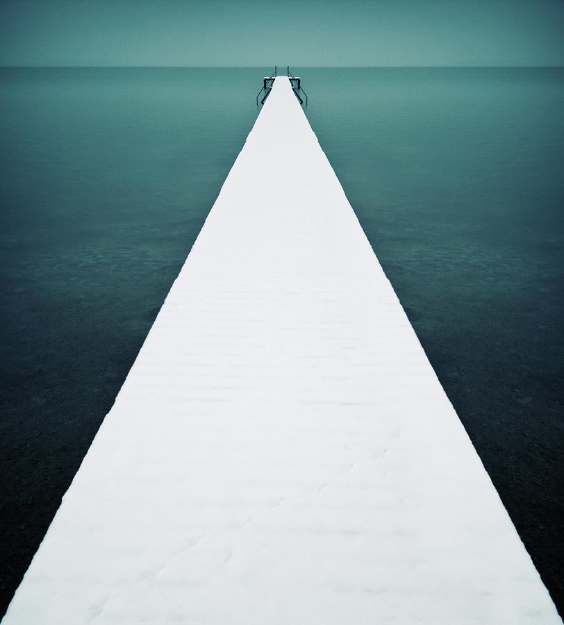 Snow Covered Jetty, Lake Chiemsee Photograph by Daitozen