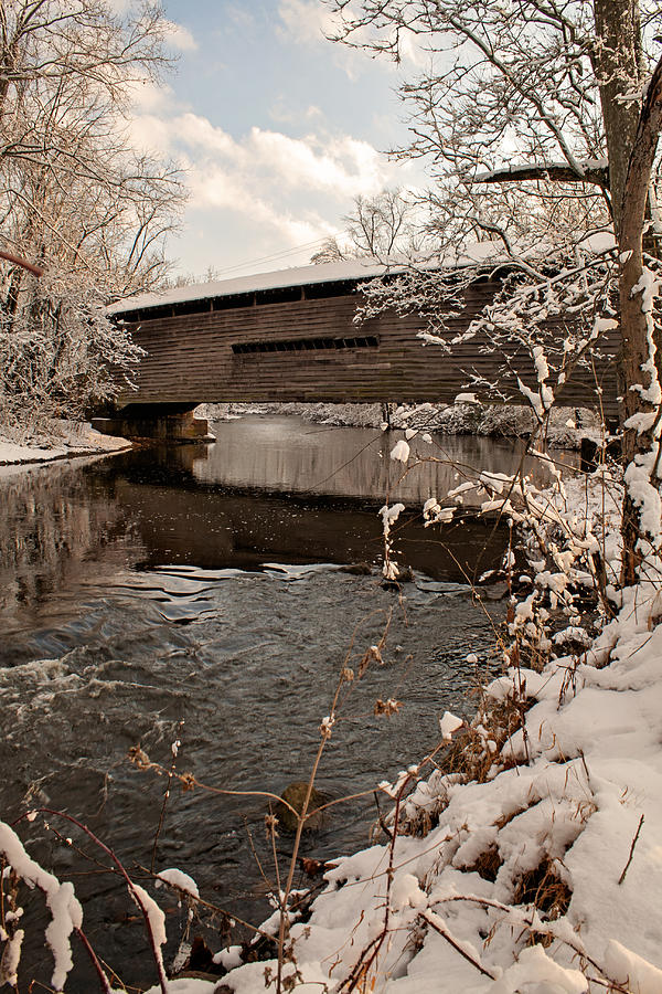 Snow covered Kennedy Covered Bridge Photograph by Michael Porchik