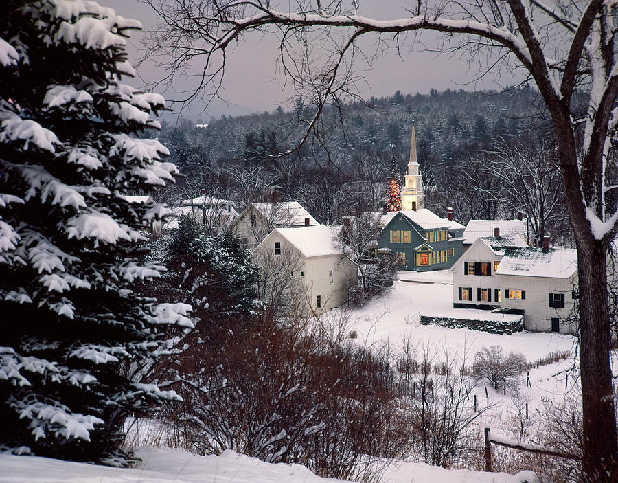 Snow Covered New England Winter Evening Photograph By Vintage Images ...