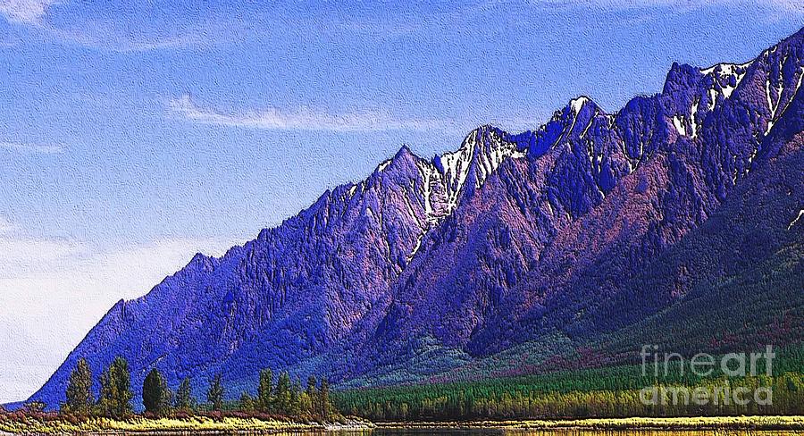 Snow covered purple mountain peaks Painting by PainterArtist FIN