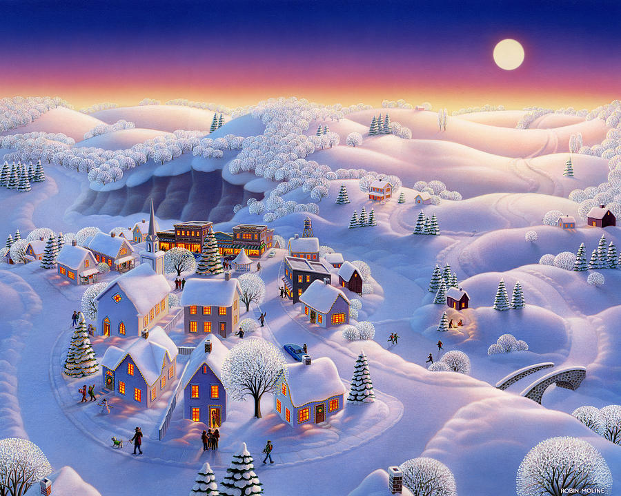 Snow Covered Village Painting by Robin Moline