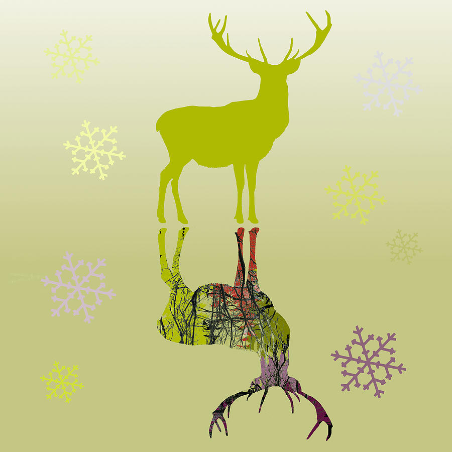 Snow Deer In Gold Digital Art by Suzanne Powers