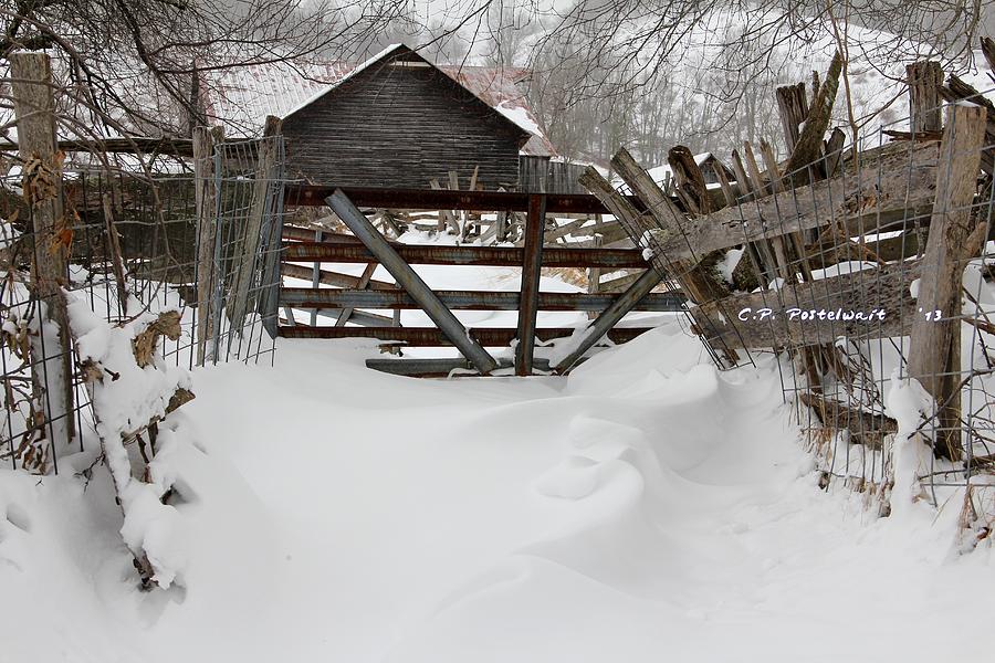 Winter Photograph - Snow Drift and Barn by Carolyn Postelwait