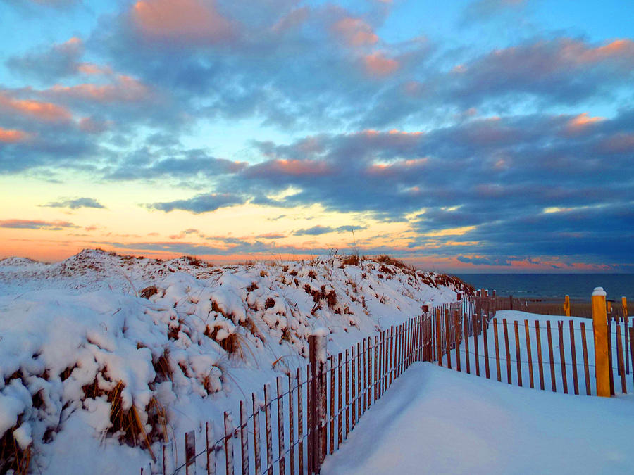 Snow Dunes at Sunrise Photograph by Dianne Cowen Cape Cod Photography