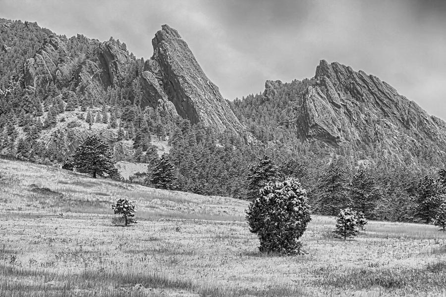 Snow Dusted Flatiron View Boulder Colorado BW Photograph by James BO Insogna