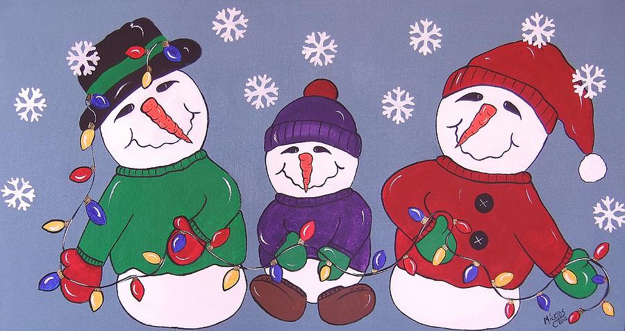 Snow  Family Celebration Painting by Cindy Micklos