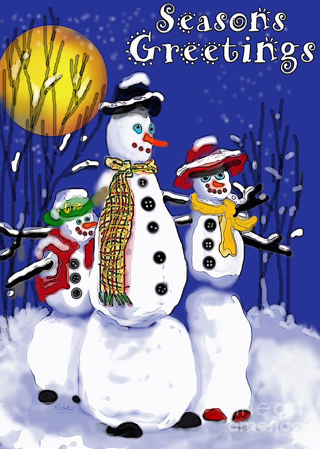 Christmas Digital Art - Snow Family Seasons Greetings by Carol Jacobs