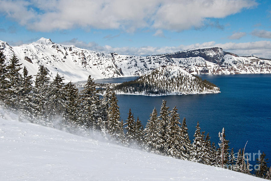 Crater Lake National Park Photograph - Snow Flurry - Crater Lake covered in snow in the winter. by Jamie Pham