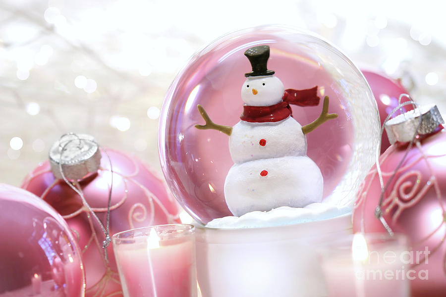 Snow globe with pink  balls  Photograph by Sandra Cunningham