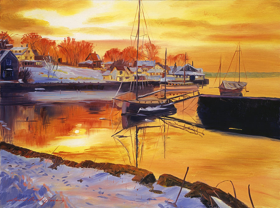 Snow Harbor Painting by David Lloyd Glover