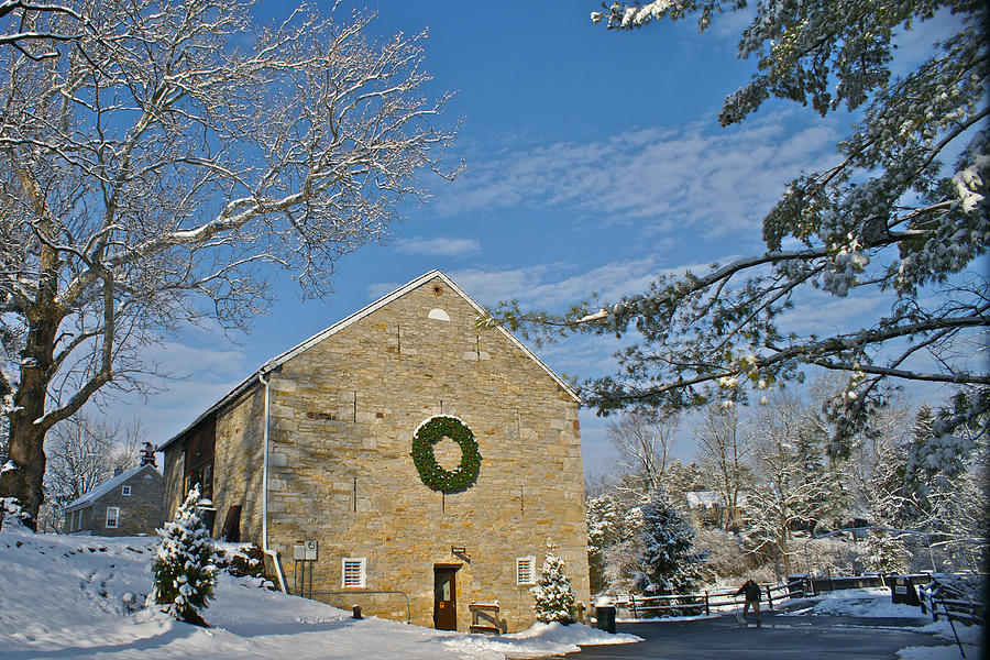 Snow historic bank barn Grings Mill PA Photograph by Blair Seitz