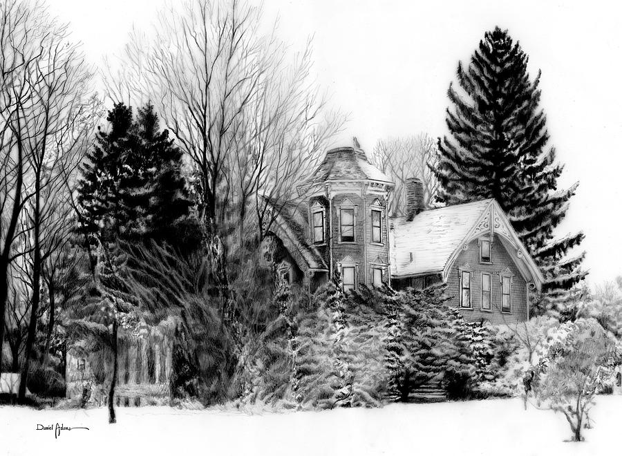  DA196 Snow House by Daniel Adams Drawing by Daniel Adams