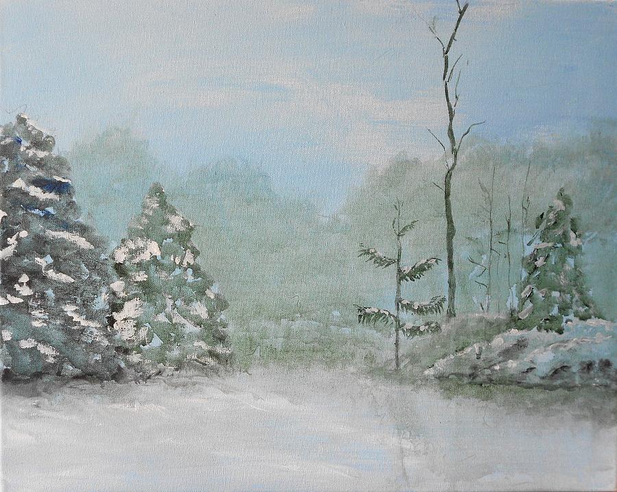 Tree Painting - Snow in My Back Yard by M Jan Wurst