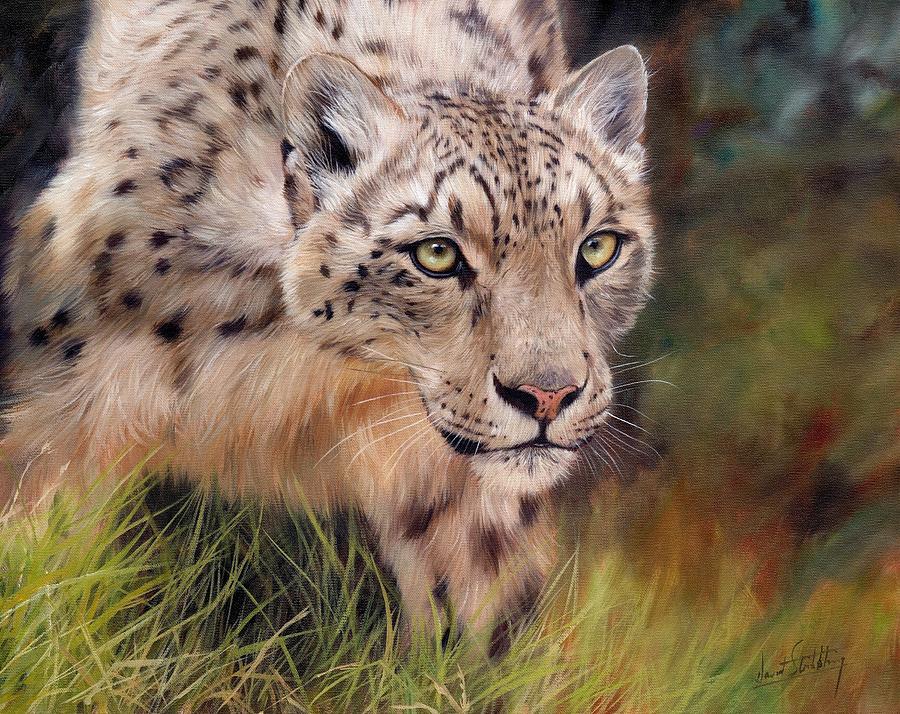 Snow Leopard Painting by David Stribbling