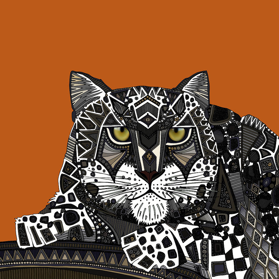 Snow Leopard Orange Drawing by MGL Meiklejohn Graphics Licensing