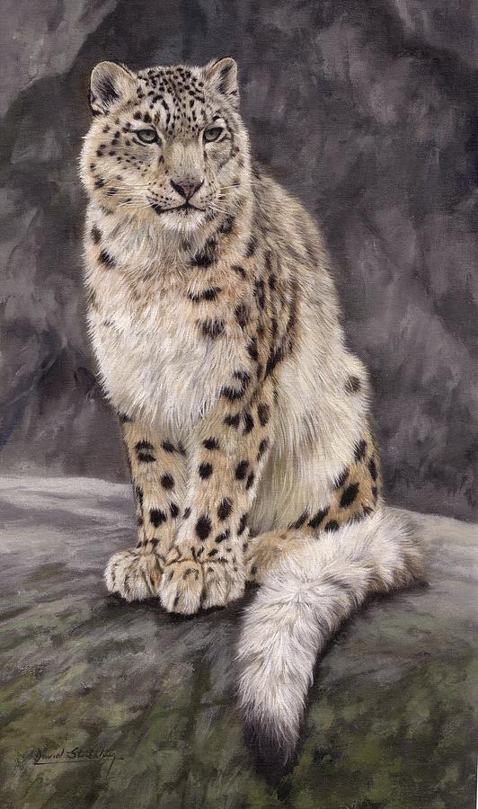 Snow Leopard Sentry Painting by David Stribbling