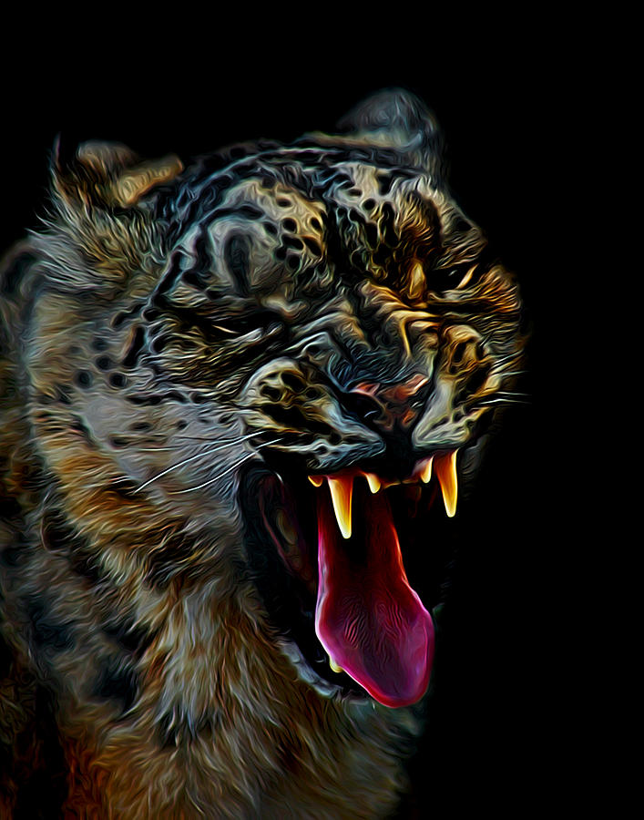 Snow Leopard Teeth Digital Art Digital Art by Ernest Echols