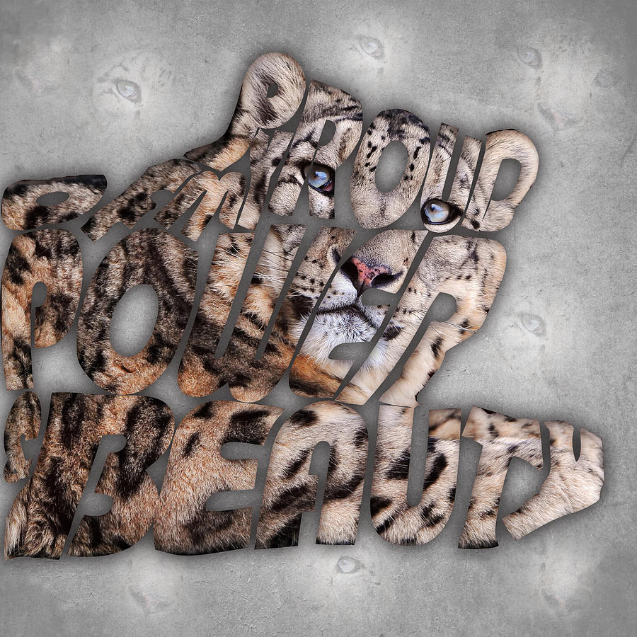 Snow Leopard Typography artwork Painting by Georgeta Blanaru