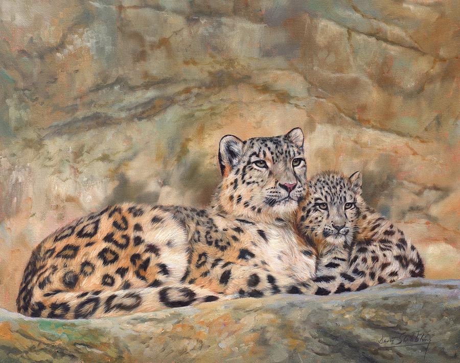 Leopard Painting - Snow Leopards by David Stribbling