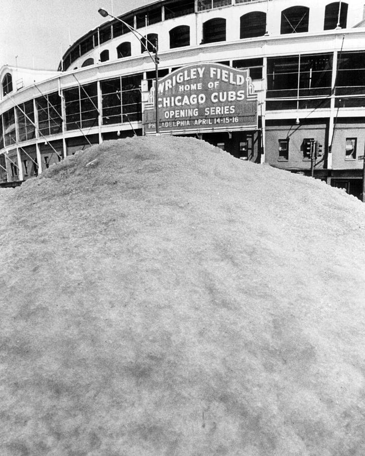 Chicago Cubs Photograph - Snow Mound In Front Of Wrigley Field  by Retro Images Archive